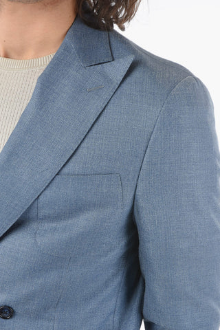 virgin wool and silk center vent peak lapel GATE double-breasted blazer