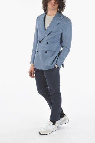 virgin wool and silk center vent peak lapel GATE double-breasted blazer