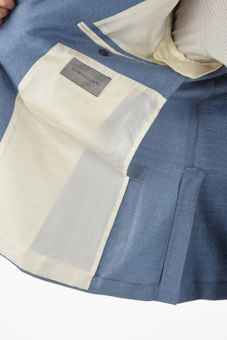 virgin wool and silk center vent peak lapel GATE double-breasted blazer