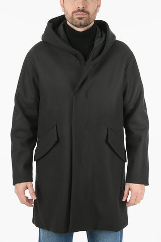Virgin Wool Single Breasted Hooded Coat