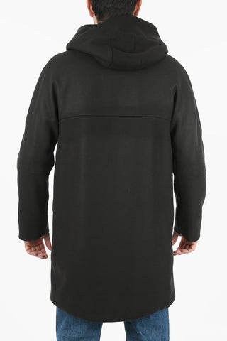 Virgin Wool Single Breasted Hooded Coat