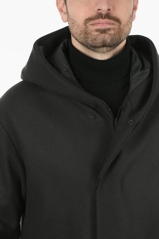 Virgin Wool Single Breasted Hooded Coat