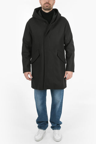 Virgin Wool Single Breasted Hooded Coat