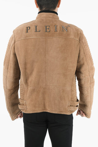 Leather Suede Biker Jacket With Faux Fur Lining