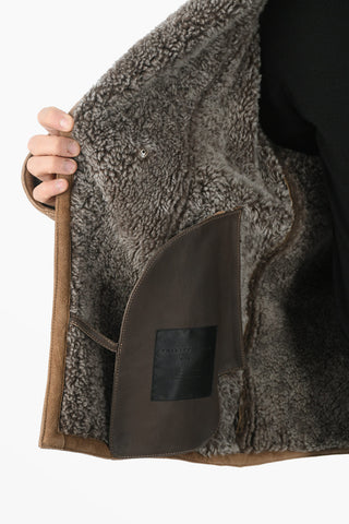 Leather Suede Biker Jacket With Faux Fur Lining