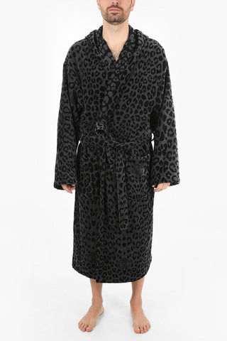 HOME animal patterned hooded bathrobe