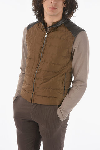 Sleeveless Down Jacket with Leather Details