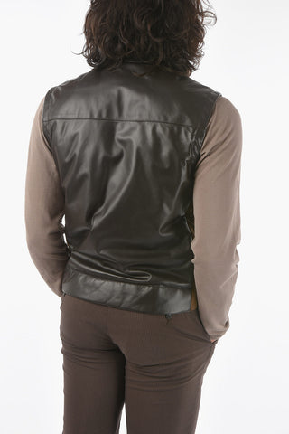 Sleeveless Down Jacket with Leather Details