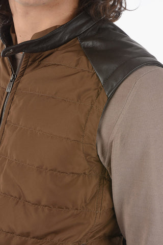 Sleeveless Down Jacket with Leather Details