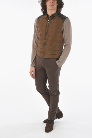 Sleeveless Down Jacket with Leather Details
