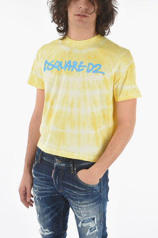 Tie Dye Effect BOX FIT Crew-Neck T-Shirt With Logo Spray