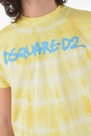 Tie Dye Effect BOX FIT Crew-Neck T-Shirt With Logo Spray