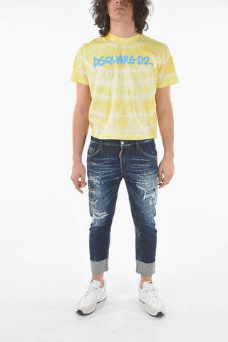 Tie Dye Effect BOX FIT Crew-Neck T-Shirt With Logo Spray