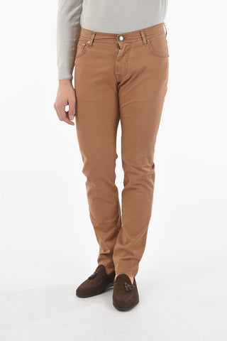ID pantaloni 5 tasche in Cotone stretch con Bottone Logato