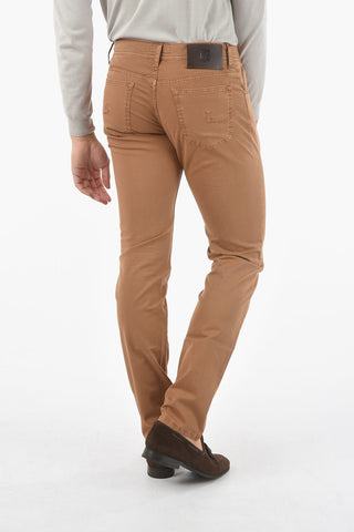 ID pantaloni 5 tasche in Cotone stretch con Bottone Logato