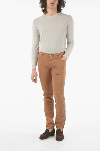 ID pantaloni 5 tasche in Cotone stretch con Bottone Logato