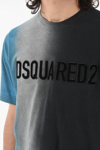T-Shirt Girocollo SLOUCH FIT Effetto Sfumato con Logo in Velour