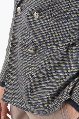 ID Double-Breasted Linen Jacket Two Vents Peak Lapel