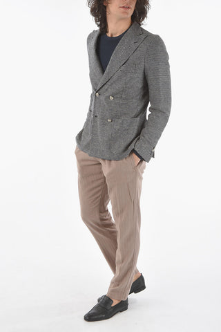 ID Double-Breasted Linen Jacket Two Vents Peak Lapel