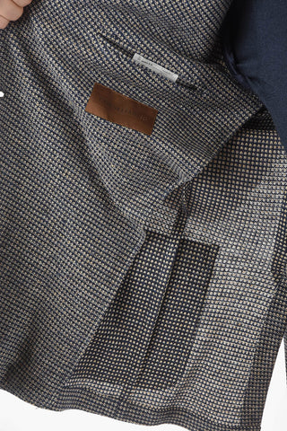 ID Double-Breasted Linen Jacket Two Vents Peak Lapel