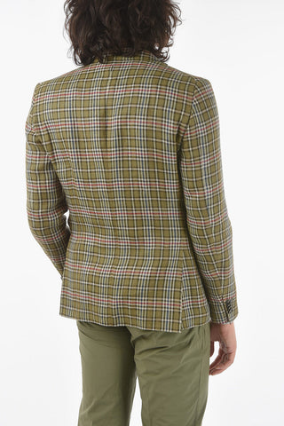 CC COLLECTION Linen Two-Button Jacket RESET with Tartan Pattern, Two Vents and Classic Notch Lapel