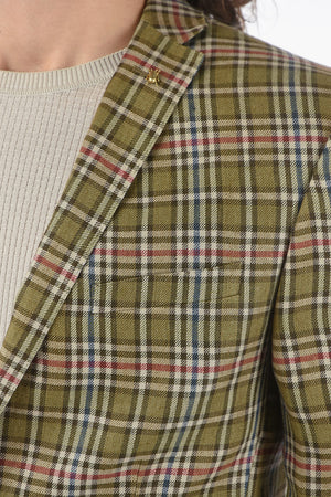 CC COLLECTION giacca a 2 bottoni RESET motivo tartan in lino due spacchi revers classico
