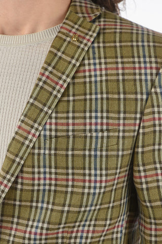 CC COLLECTION Linen Two-Button Jacket RESET with Tartan Pattern, Two Vents and Classic Notch Lapel