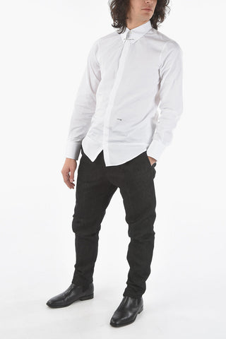 Popeline Cotton Slim Fit Shirt with Pin on The Collar