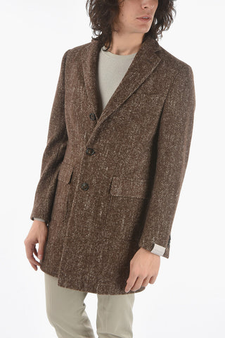 Herringbone Motif Virgin Wool and Silk Chesterfield Coat