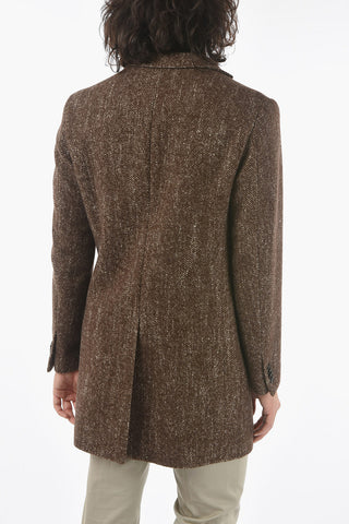 Herringbone Motif Virgin Wool and Silk Chesterfield Coat
