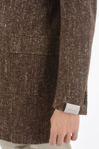 Herringbone Motif Virgin Wool and Silk Chesterfield Coat
