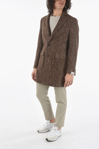 Herringbone Motif Virgin Wool and Silk Chesterfield Coat