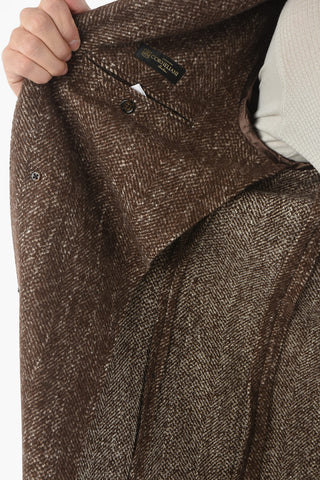 Herringbone Motif Virgin Wool and Silk Chesterfield Coat