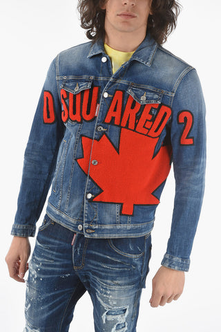 Stretch denim D2LEAF DAN Jacket with Double Breast Pocket and Logo Patch