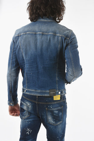 Stretch denim D2LEAF DAN Jacket with Double Breast Pocket and Logo Patch