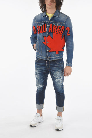 Stretch denim D2LEAF DAN Jacket with Double Breast Pocket and Logo Patch