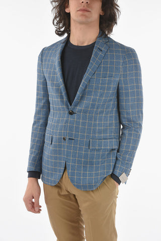 district check silk GATE side vents flap pocket 2-button blazer