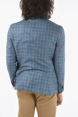 district check silk GATE side vents flap pocket 2-button blazer