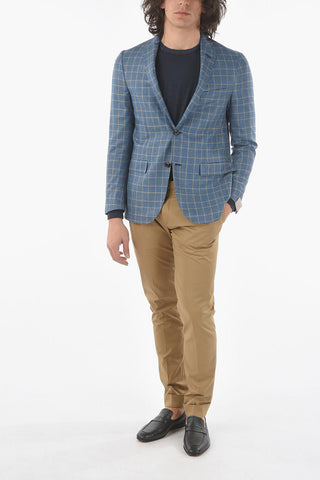 district check silk GATE side vents flap pocket 2-button blazer