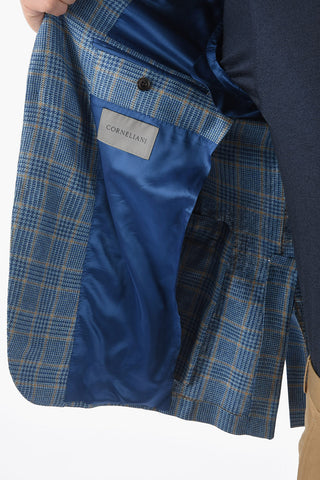 district check silk GATE side vents flap pocket 2-button blazer