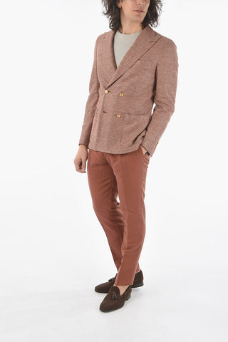 ID flax peak lapel double-breasted blazer with Golden Buttons