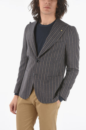 CC COLLECTION Unbalanced Striped Jacket REWARD with Peaked Lapel and Patch Pocket