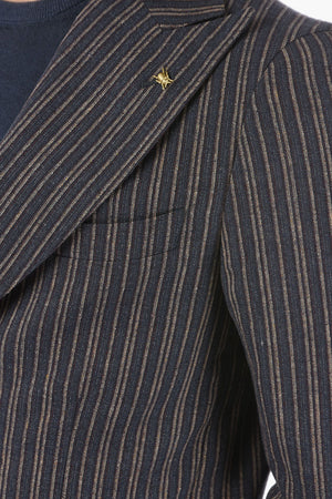 CC COLLECTION Unbalanced Striped Jacket REWARD with Peaked Lapel and Patch Pocket