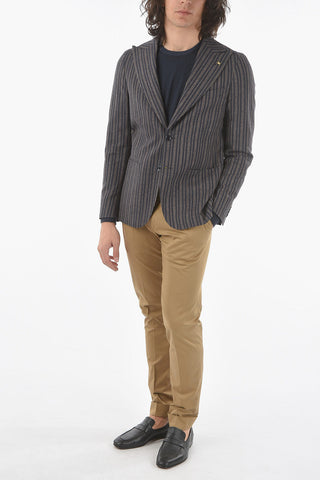 CC COLLECTION Unbalanced Striped Jacket REWARD with Peaked Lapel and Patch Pocket