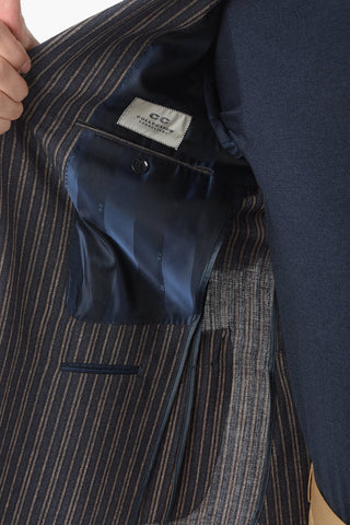 CC COLLECTION Unbalanced Striped Jacket REWARD with Peaked Lapel and Patch Pocket