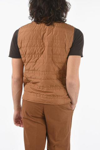 Piumino Reversibile Senza Manica con Rifiniture in Pelle
