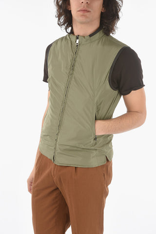 Piumino Reversibile Senza Manica con Rifiniture in Pelle