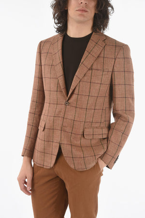 CC COLLECTION Zweiknopfjacke RIGHT im Windowpane-Karo aus Schurwolle und Leinen mit zwei Schlitzen