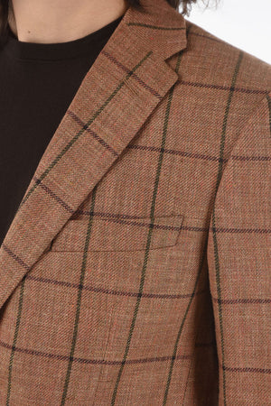 CC COLLECTION Zweiknopfjacke RIGHT im Windowpane-Karo aus Schurwolle und Leinen mit zwei Schlitzen