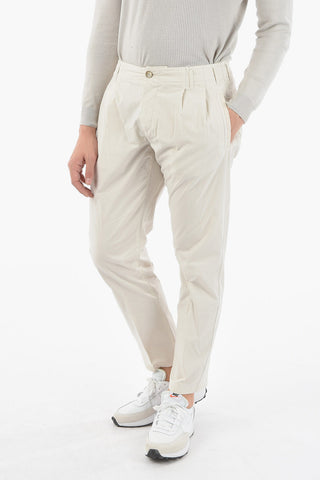 ID Cotton stretch HUANTED double pleat trousers With Belt Loops